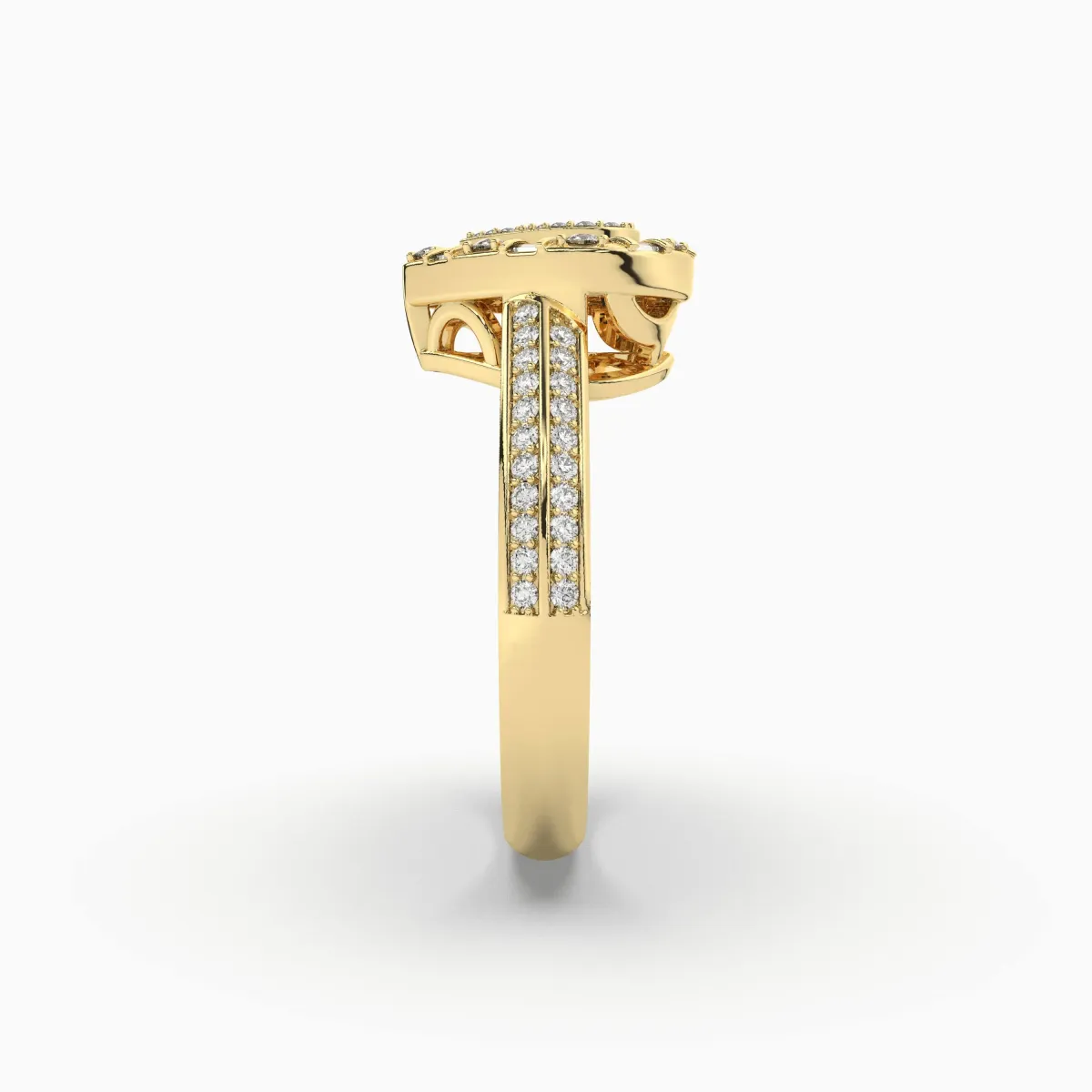 Heart Shape Ring With 0.41 CT Baguette And Round Natural Diamond