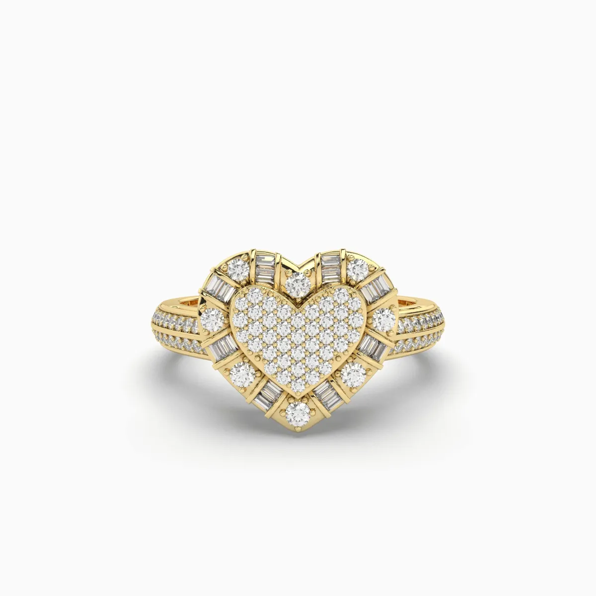 Heart Shape Ring With 0.41 CT Baguette And Round Natural Diamond