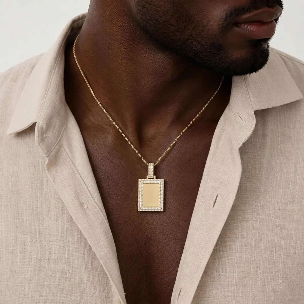 Rectangle Shaped Natural Diamond Memory Charm Pendant