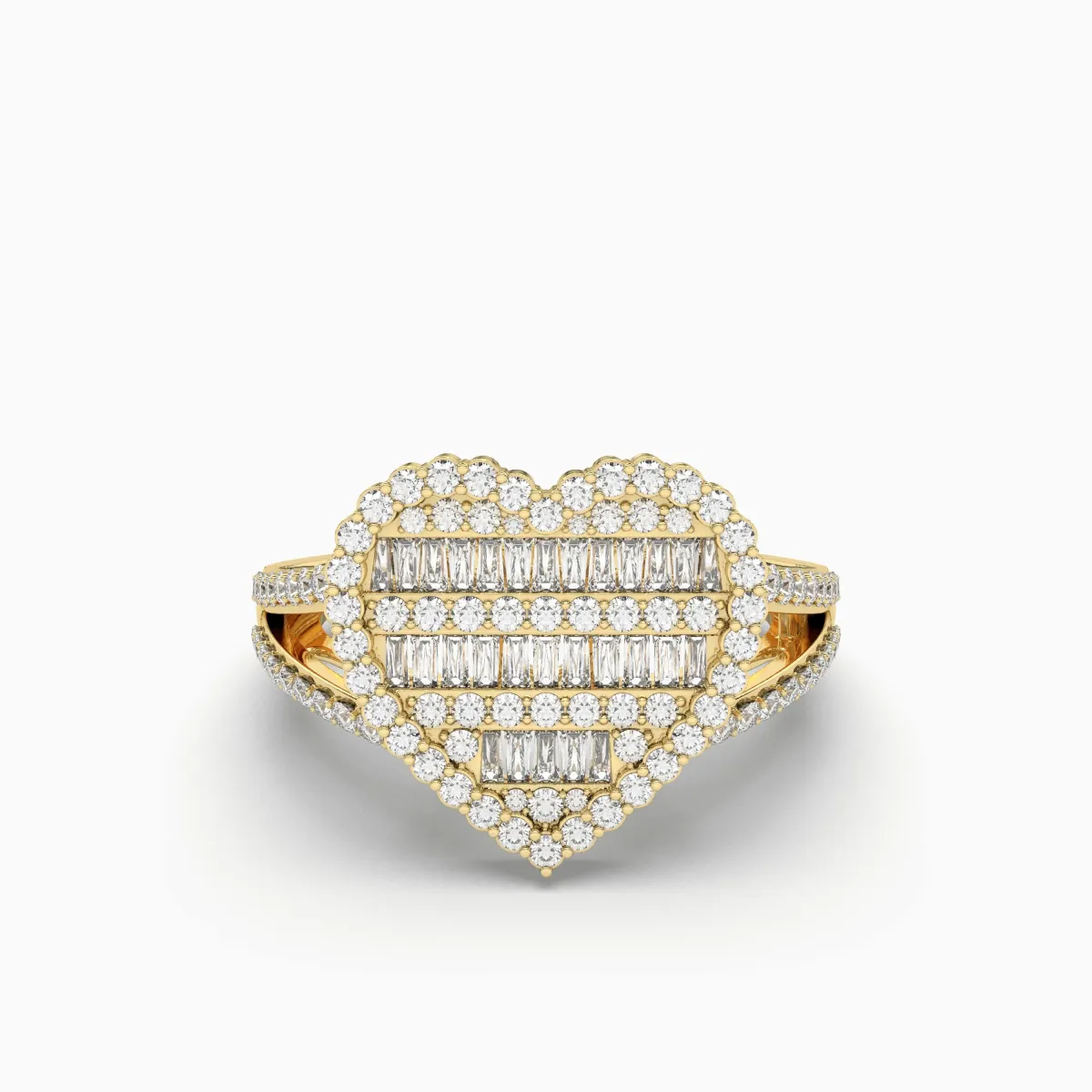 Heart Shape Round And Baguette Natural Diamond Ring