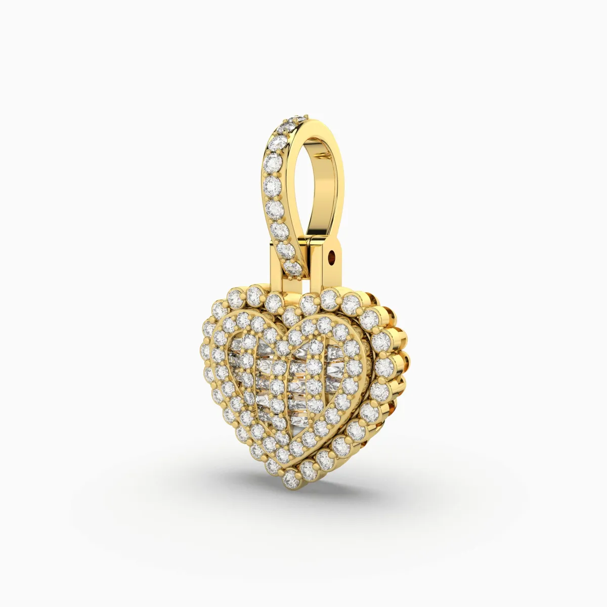 Round And Baguette Natural Diamond Heart Shape Pendant