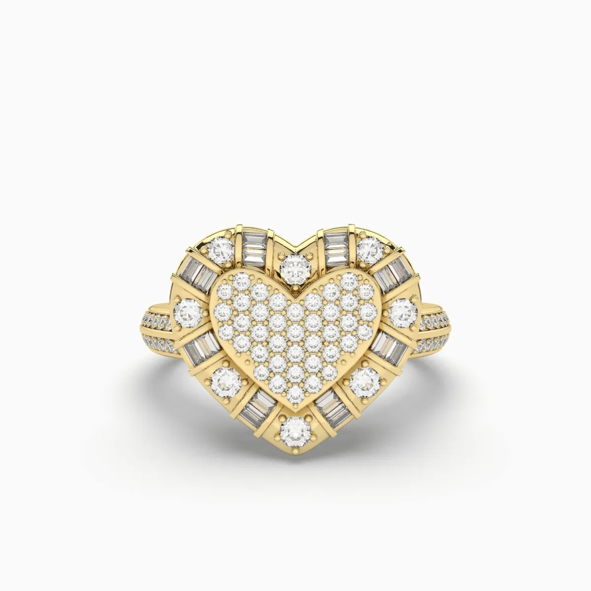 0.48 CT Round And Baguette Cut Natural Diamond Heart Shape Ring