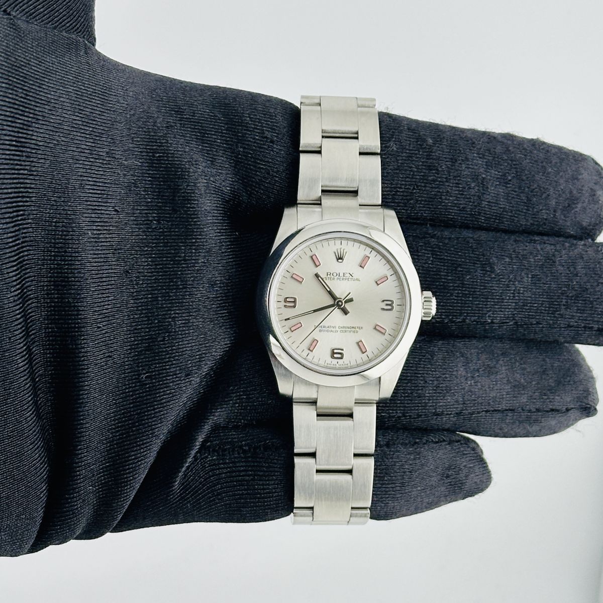 Rolex Oyster Perpetual Silver/Pink Markers Dial on Oyster Ref. 177200 Card 2008