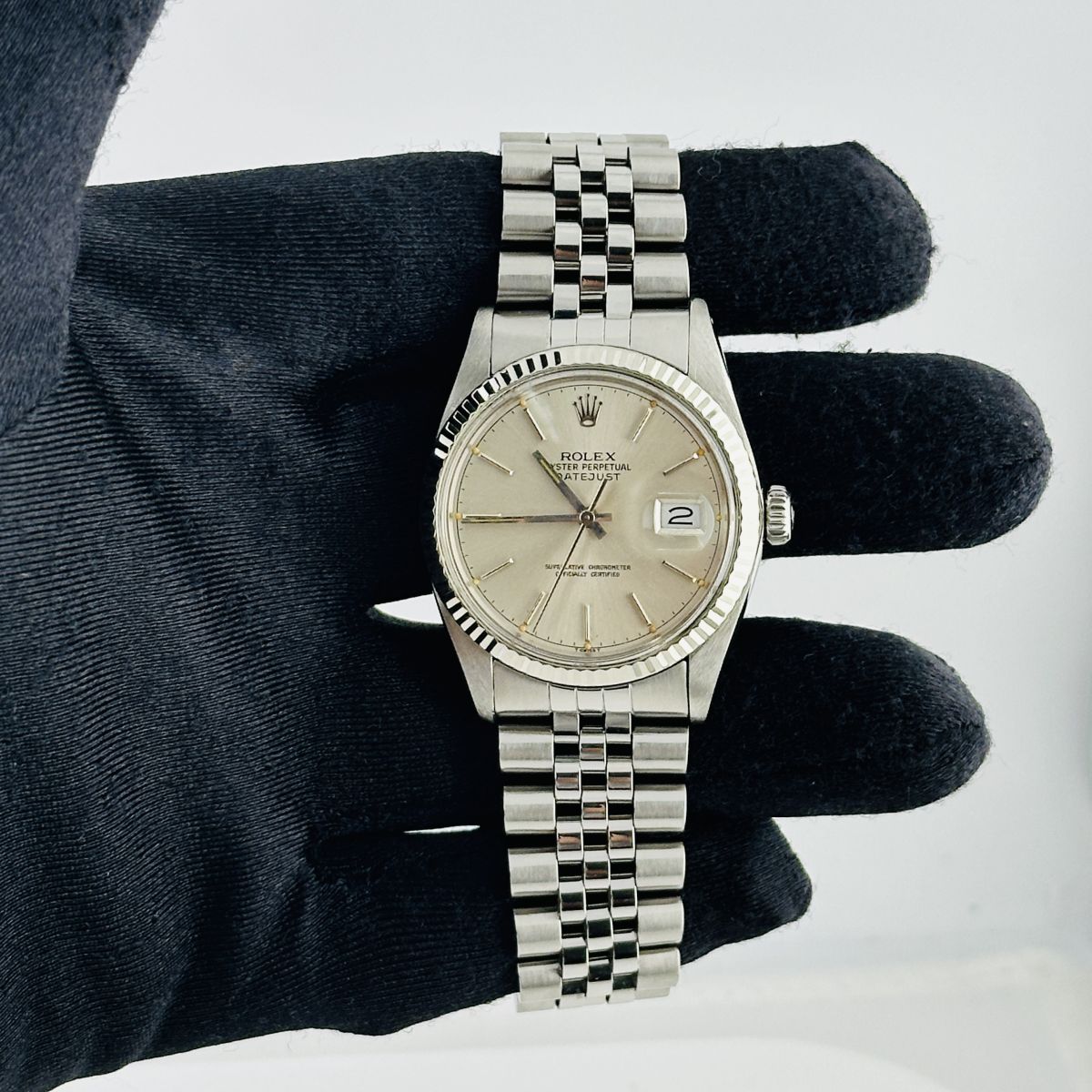 Rolex Datejust Silver Stick Dial on D Link Jubilee Ref. 16014 1979