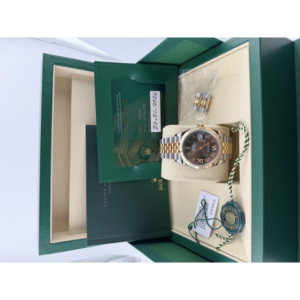 Rolex Datejust Olive Green Roman Dial on Jubilee Ref. 126233 Card 2026