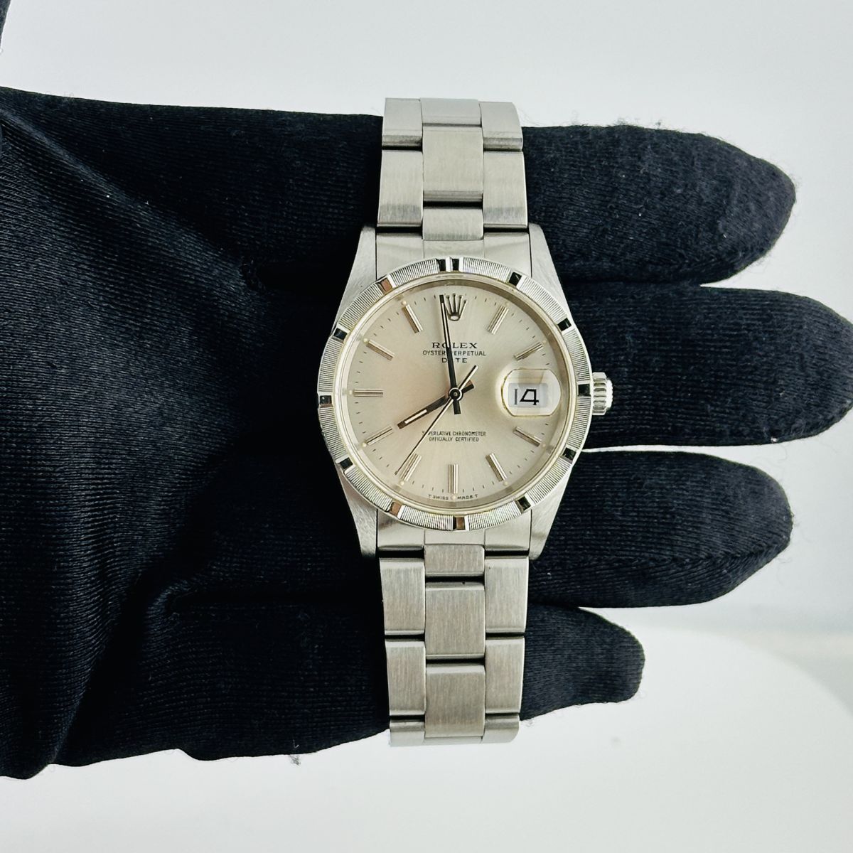Rolex Oyster Perpetual Date Silver Stick Dial on Oyster Ref. 15210 1990