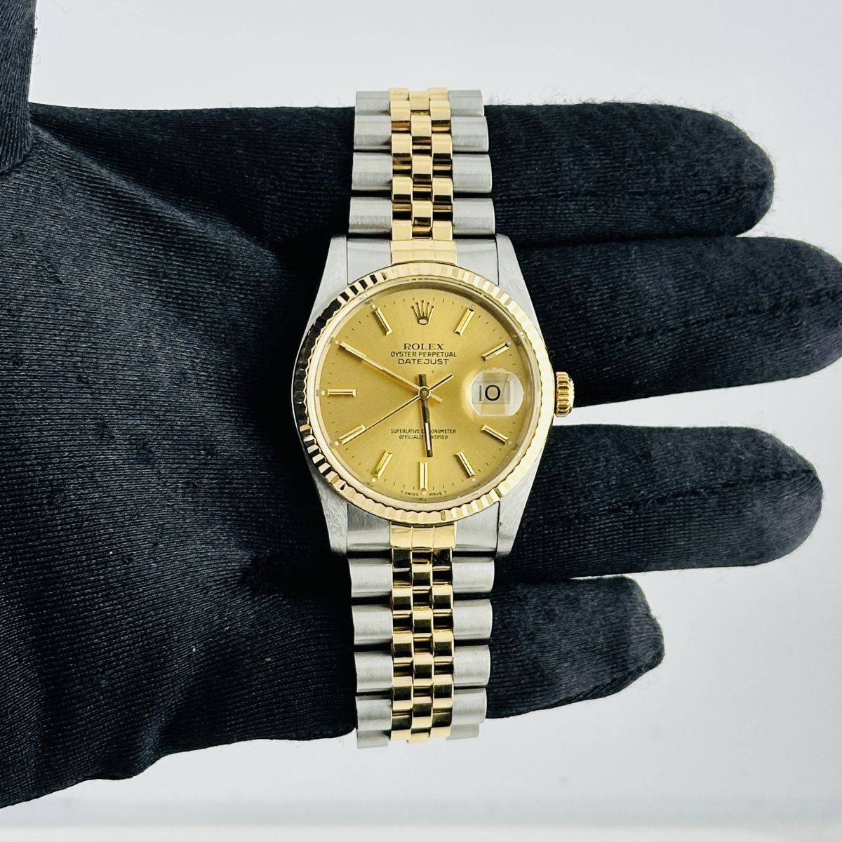 Rolex Datejust Champagne Stick Dial on D Link Jubilee Ref. 16233 1990