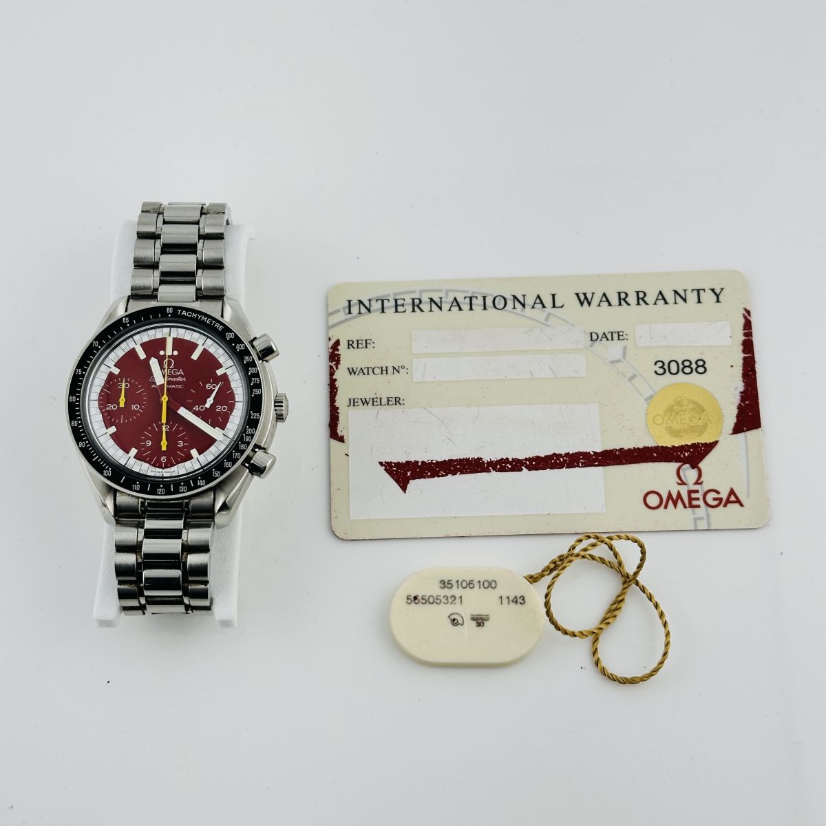 Omega Speedmaster Red Red Arabic Dial on Stainless Steel Bracelet Ref. 3510.61 Card Open Date