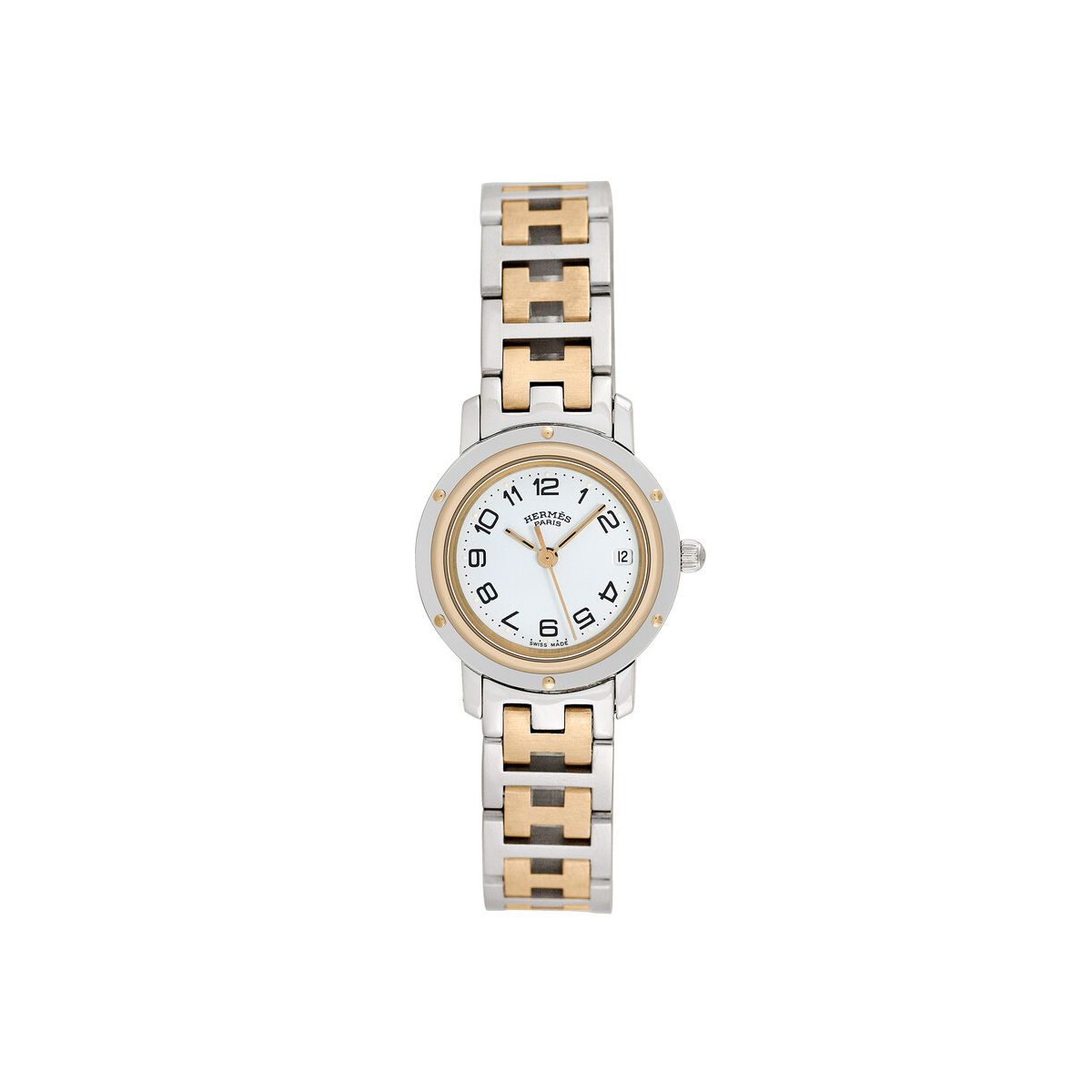Hermes Clipper White Arabic Dial on 2 Tone Bracelet Ref. CL4.220