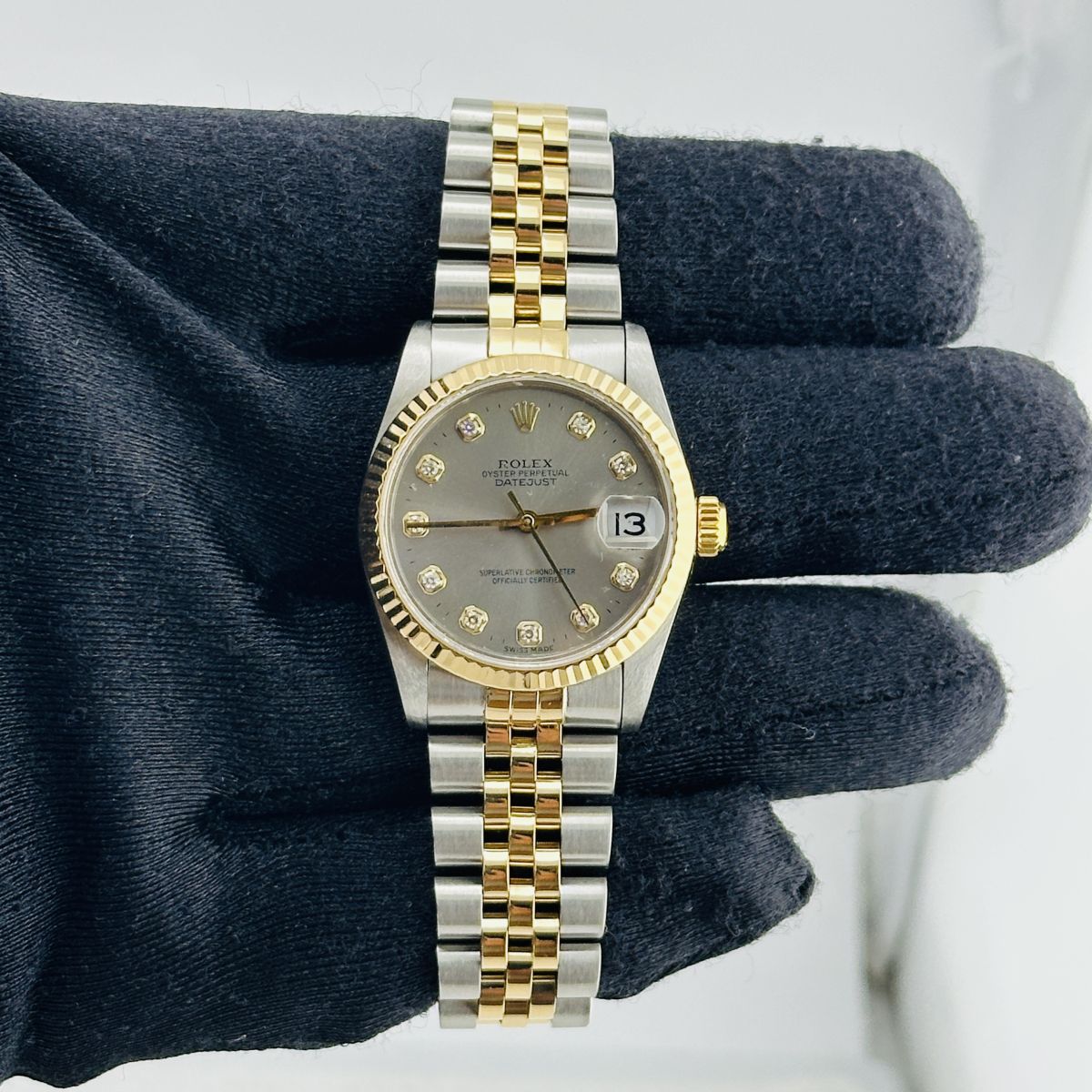 Rolex Datejust Refinished Grey Diamond Dial on D Link Jubilee Bracelet Ref. 68273 1989