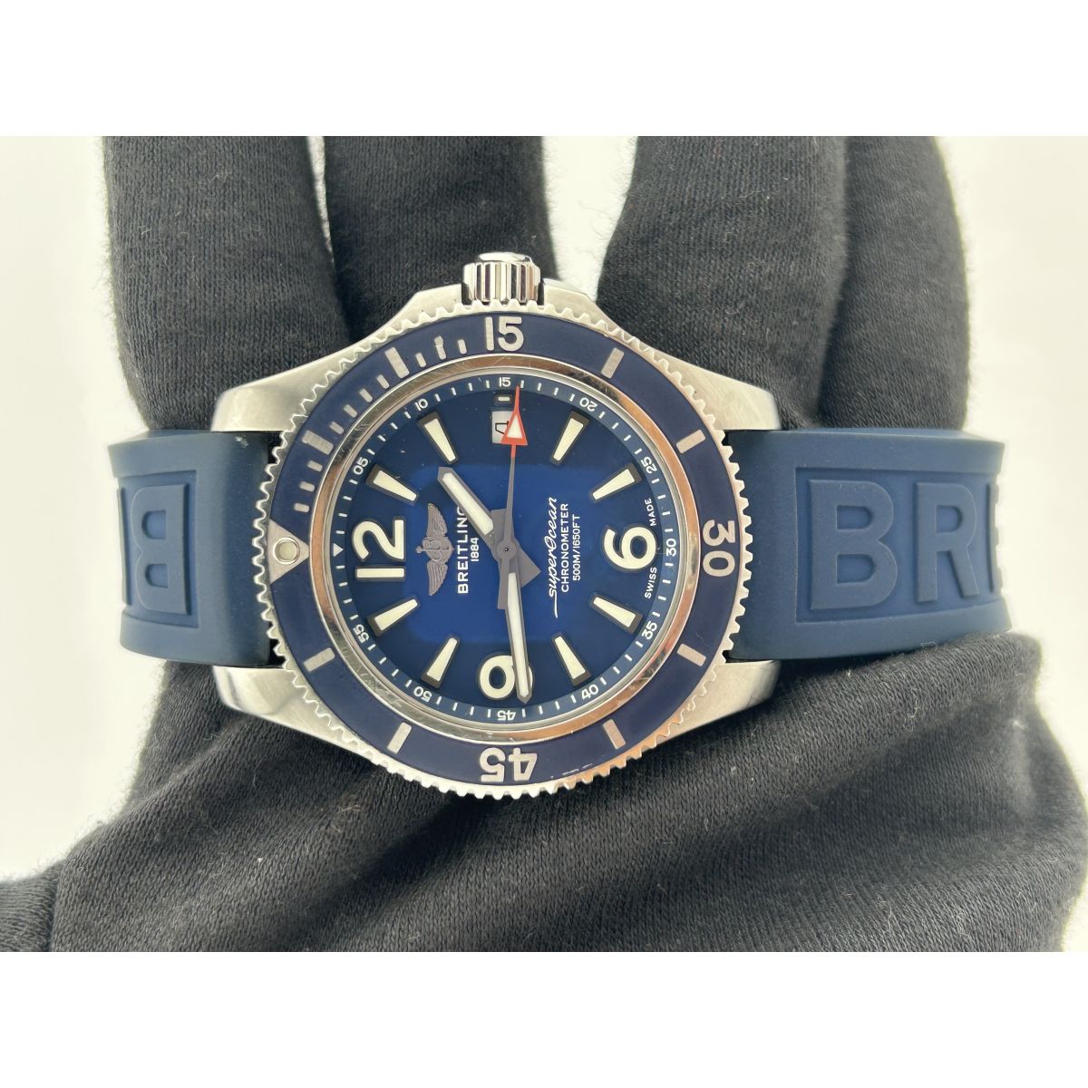 Breitling Superocean Automatic Blue Dial on Rubber & Steel Ref. A17366 Card Open Date