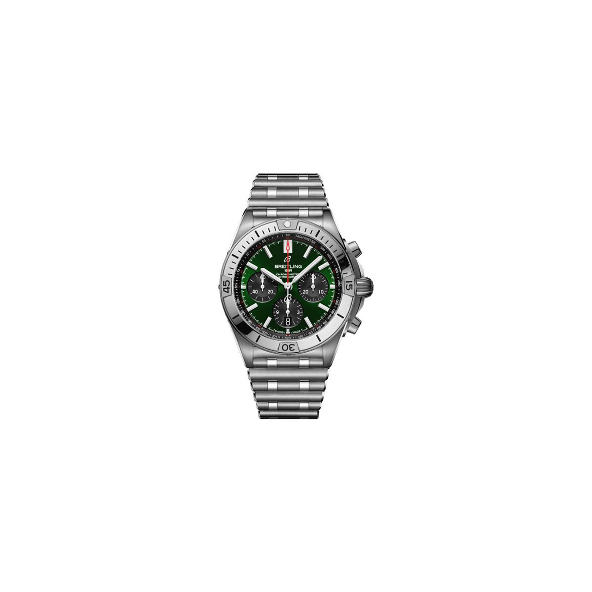Breitling Chronomat B01 Green Dial on Bracelet Ref. AB0134101L1A1 Complete Open Date