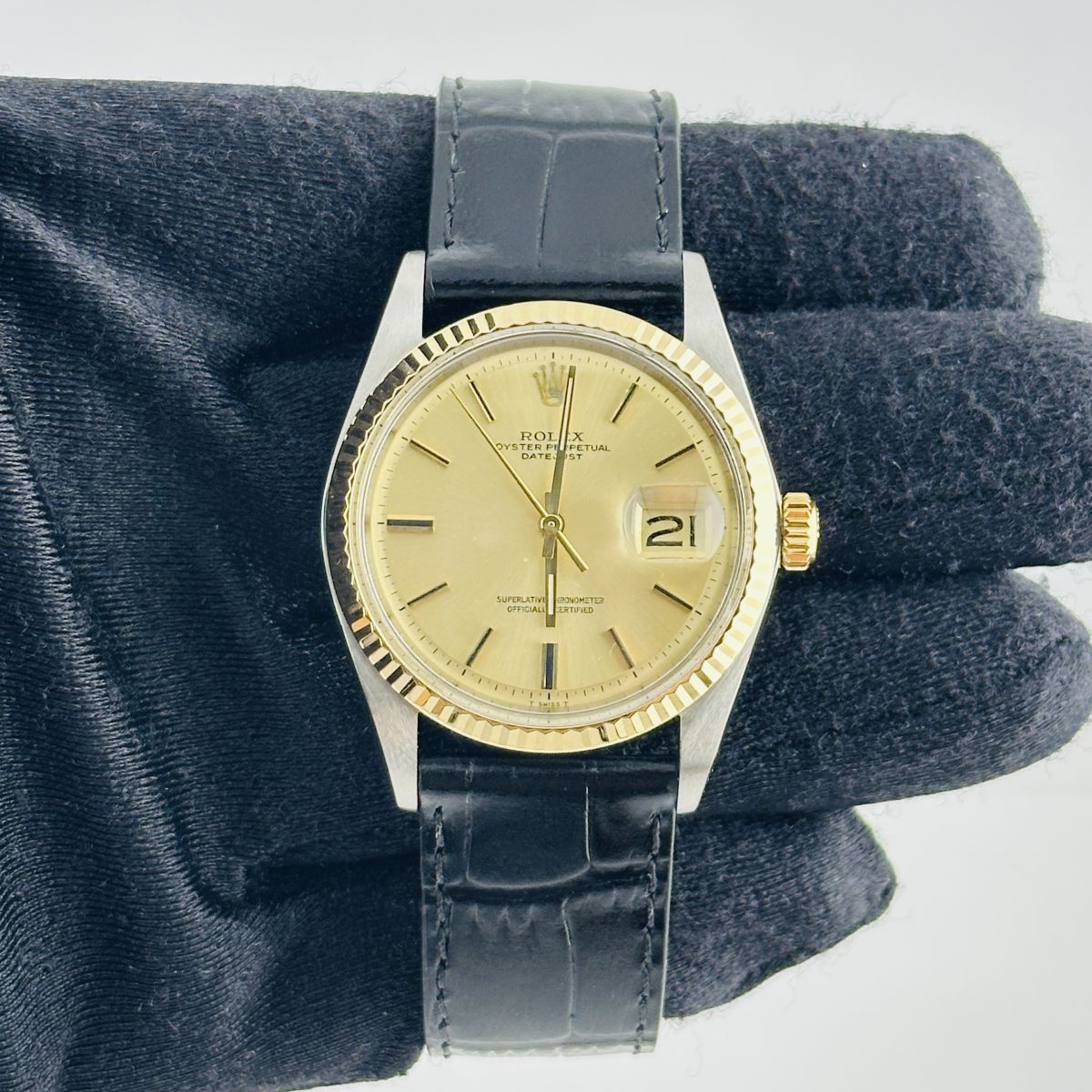Rolex Datejust Champagne Stick Dial on Generic Leather Band Ref. 1601 1976