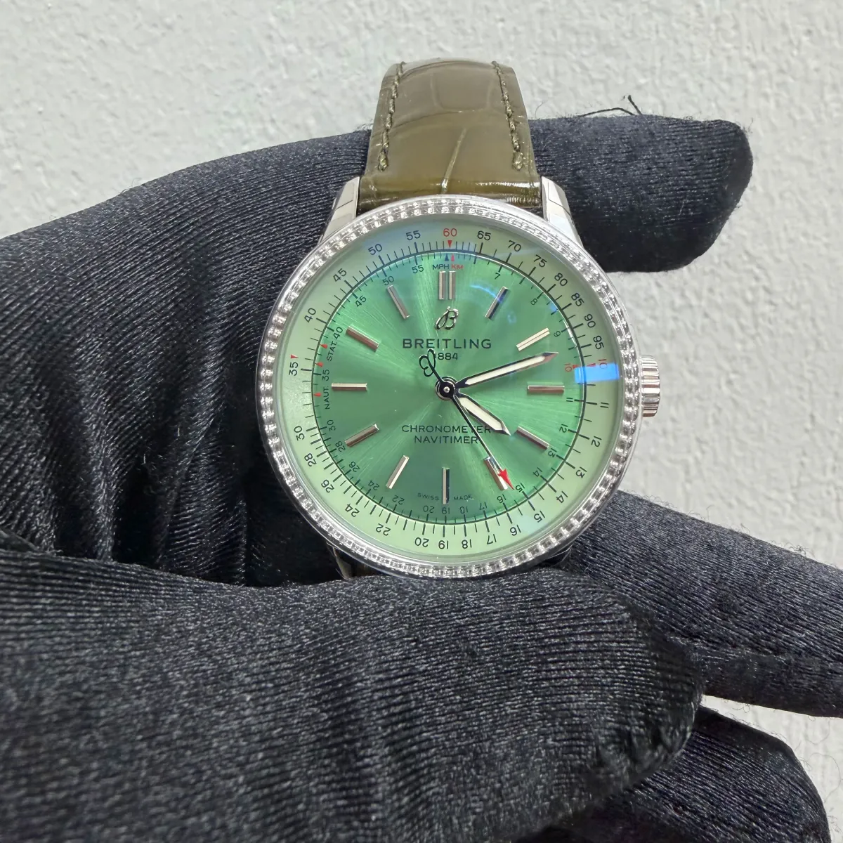 Breitling Navitimer Automatic Mint Green Dial on Leather Strap Ref A17395361L1P2 with Card