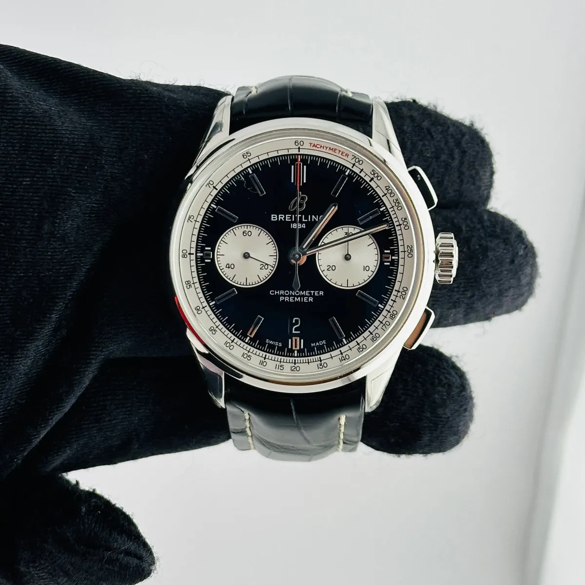 Breitling Premier B01 Chrono B&P Black Dial on Leather Ref AB0118 with Card 2023