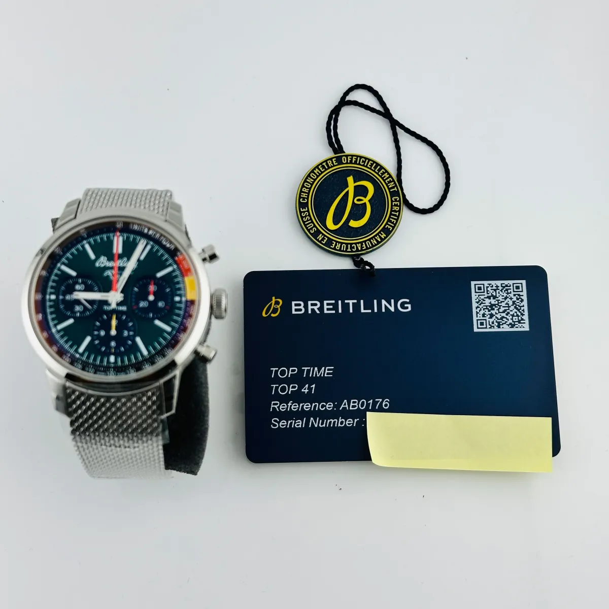 Breitling Top Time B01 Green Dial on Bracelet Ref AB01762A1L1A1 with Card 2025