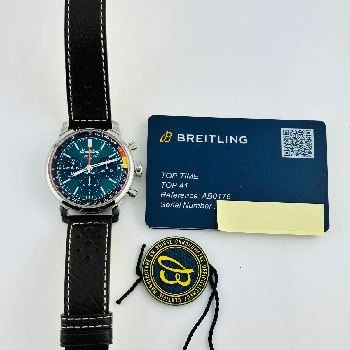 Breitling Top Time Green Dial on Leather Strap Ref AB01762A1L1X1 with Card 2025