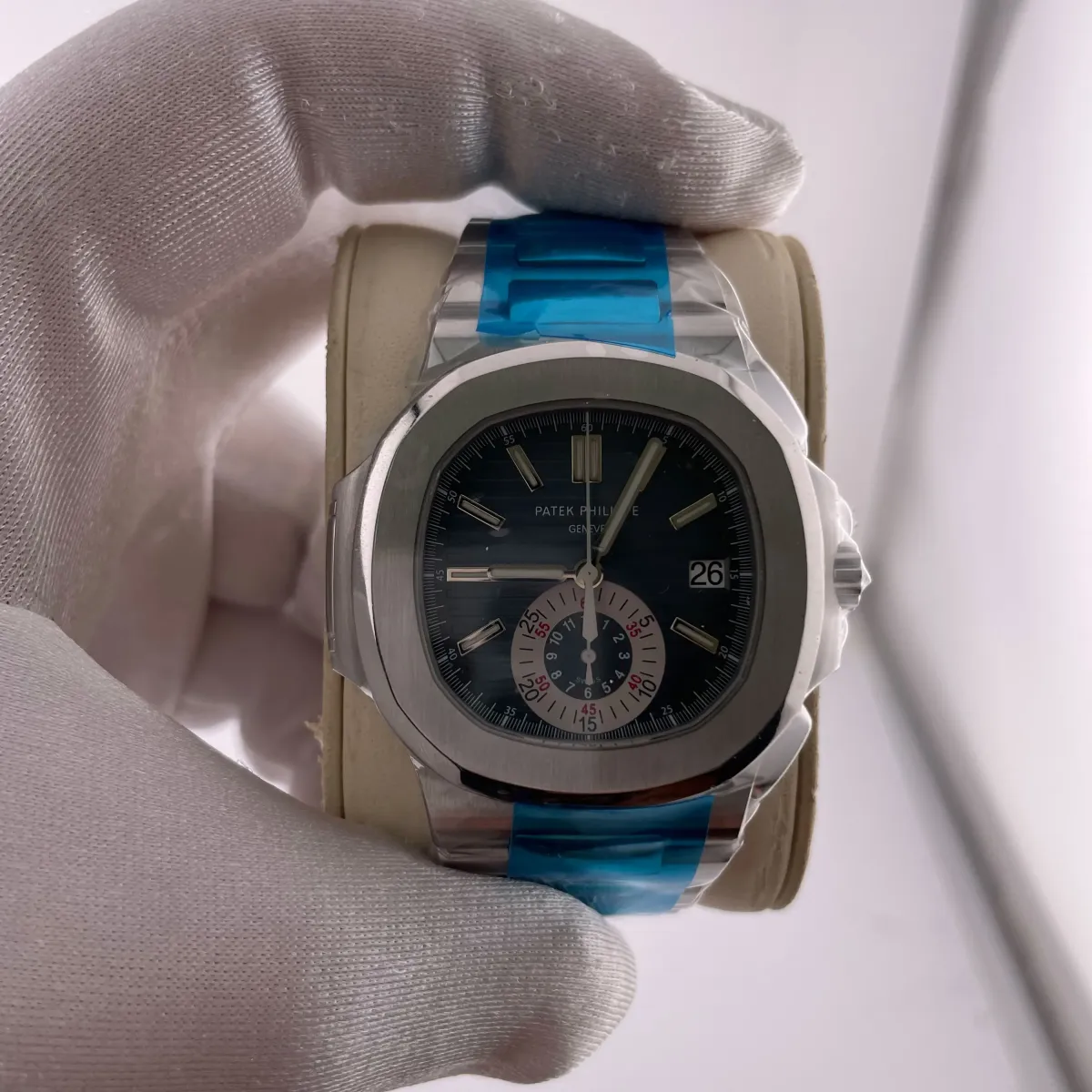 Patek Philippe Nautilus Blue Dial on Bracelet Ref 5980/1A-001 with Papers 2008