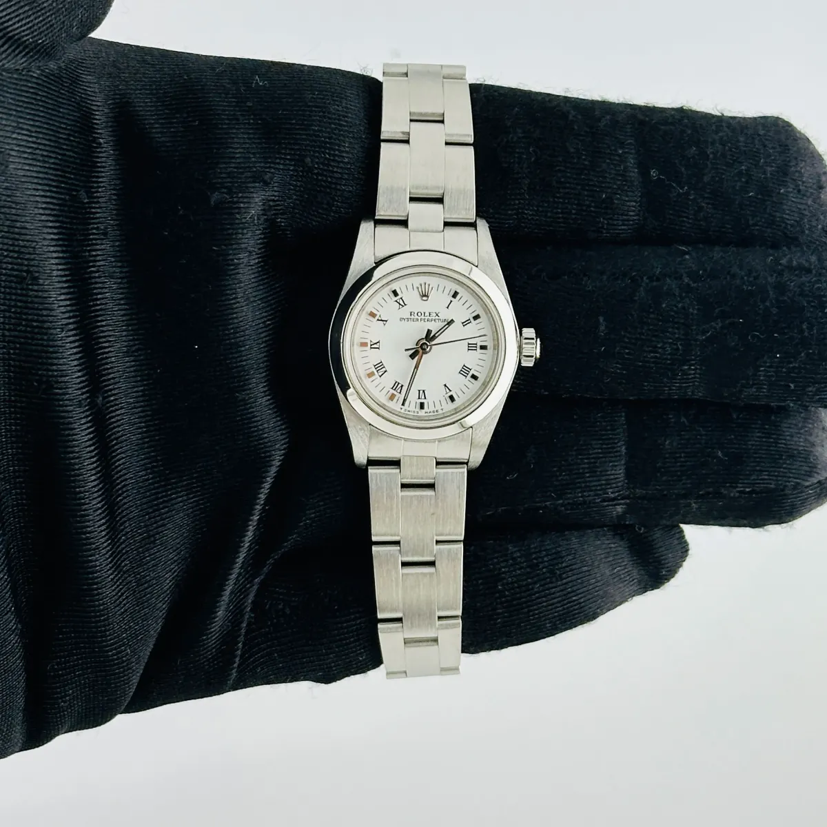 Rolex Oyster Perpetual Watch With White Roman Dial On Oyster Bracelet