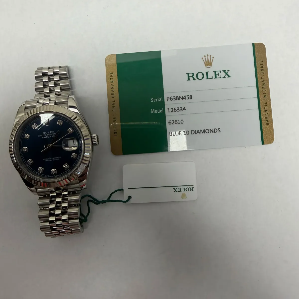 Rolex Datejust 41 Blue Diamond Dial On Jubilee Ref 126334 With New Style Card White 2020