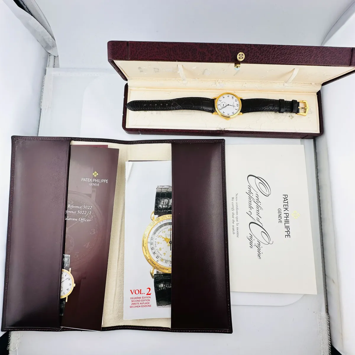 Patek Philippe Calatrava Officer B&P White Arabic Dial on Leather Strap Ref 5022J-013 with Papers 2000