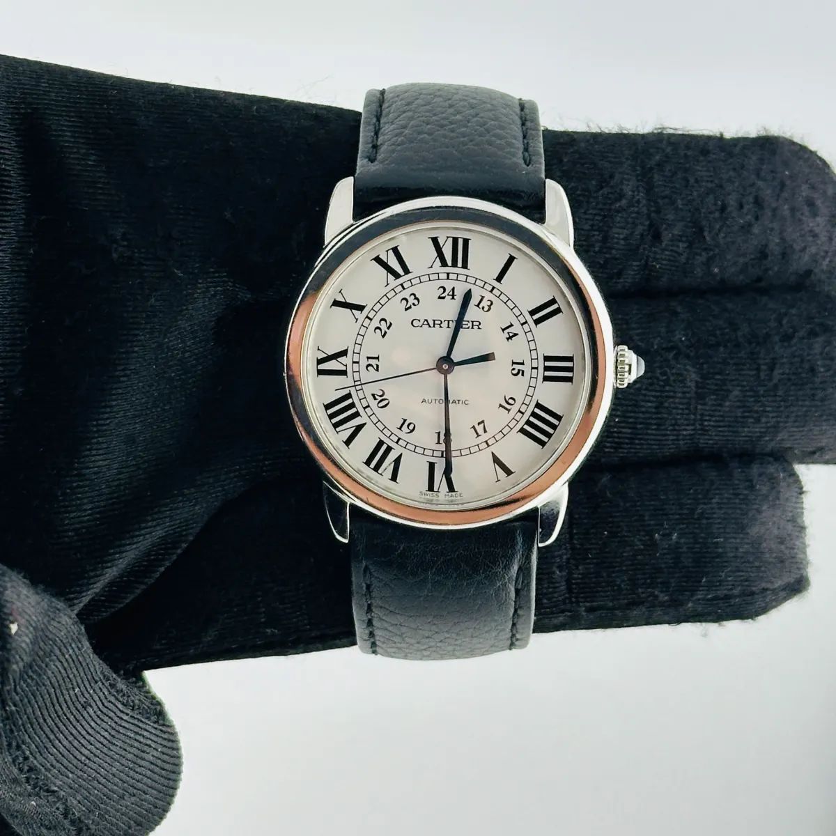 Cartier Ronde Solo Silver Roman Dial on Leather Ref 3939/WSRN0021