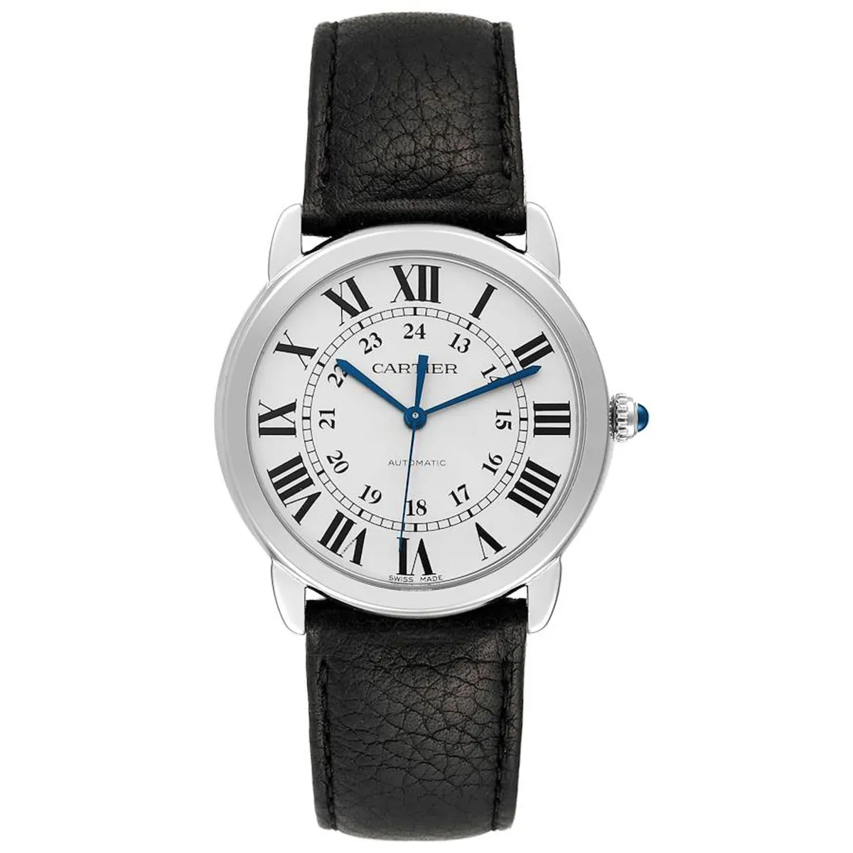 Cartier Ronde Solo Silver Roman Dial on Leather Ref 3939/WSRN0021