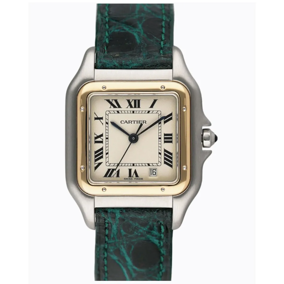 Cartier Panthere White Roman Dial on Green Leather Ref W250285E/11002