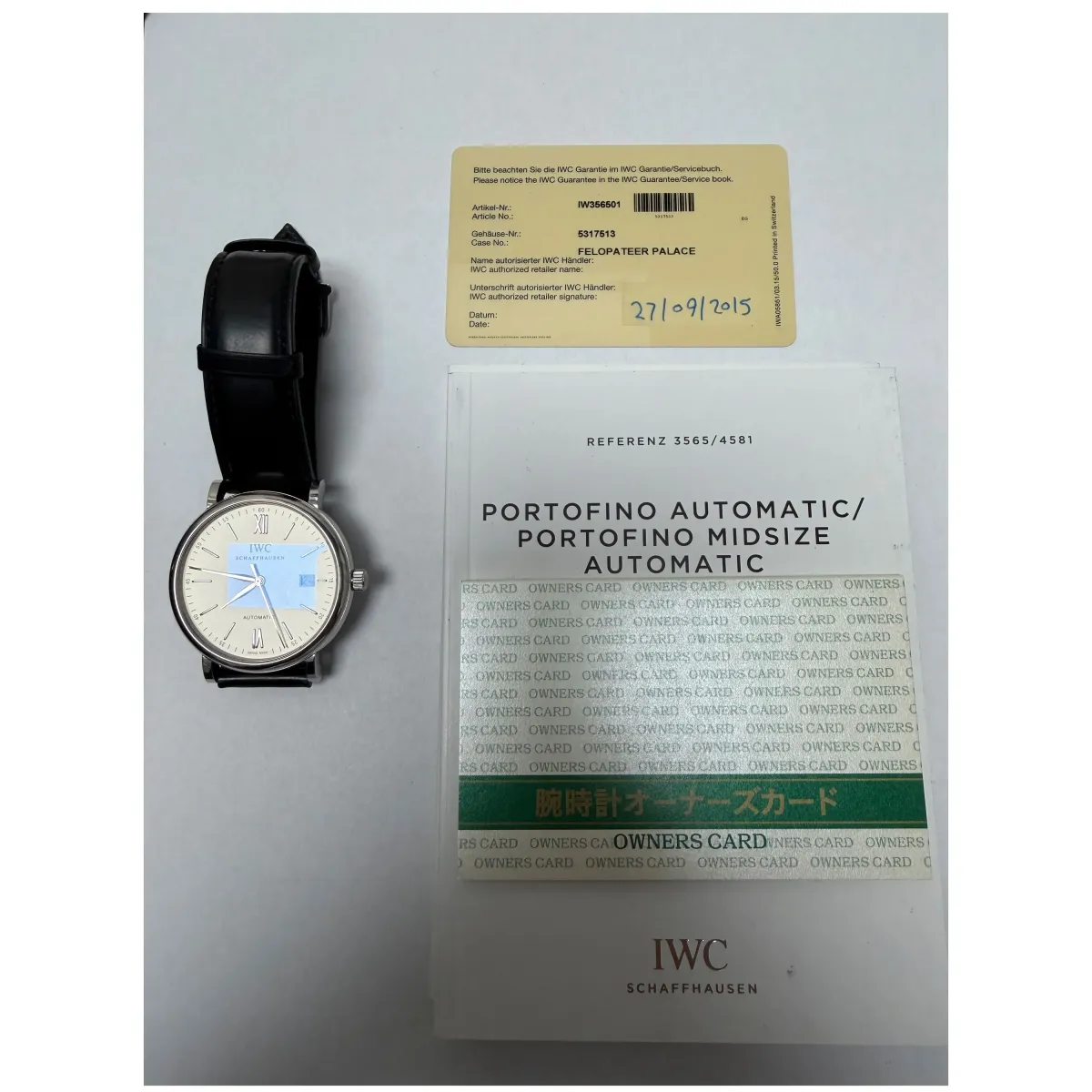 IWC Portofino Automatic Silver Dial on Leather Strap Ref IW356501 with Card 2015