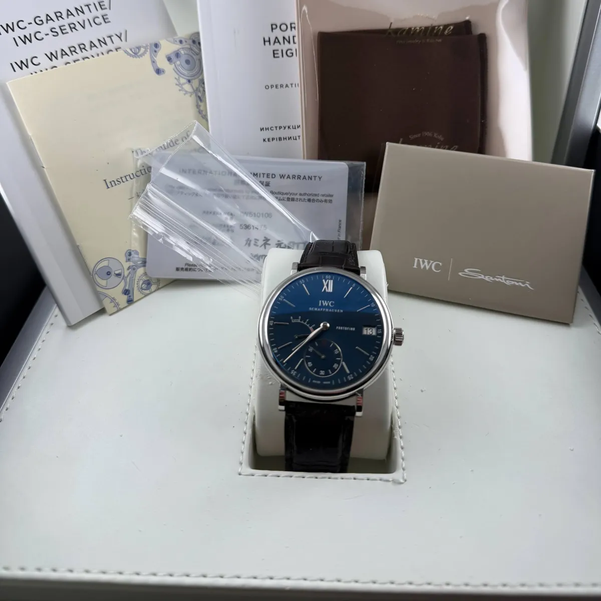 IWC Portofino Hand-Wound Eight Days Blue Dial on Leather Strap Ref IW510106 with Card 2017
