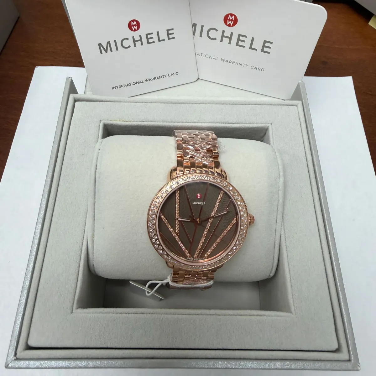 Michele Brown Dial Set With Diamonds Dial Ref MWW21B000113 with Card