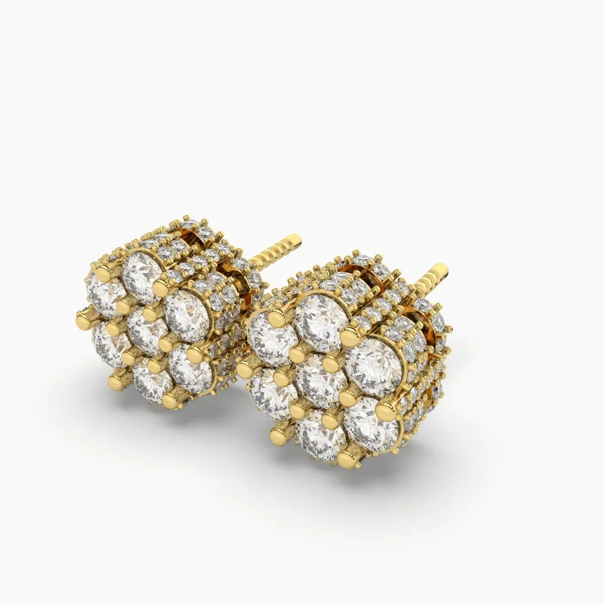 Flashy Gold Flower Cluster Natural Diamond Earrings