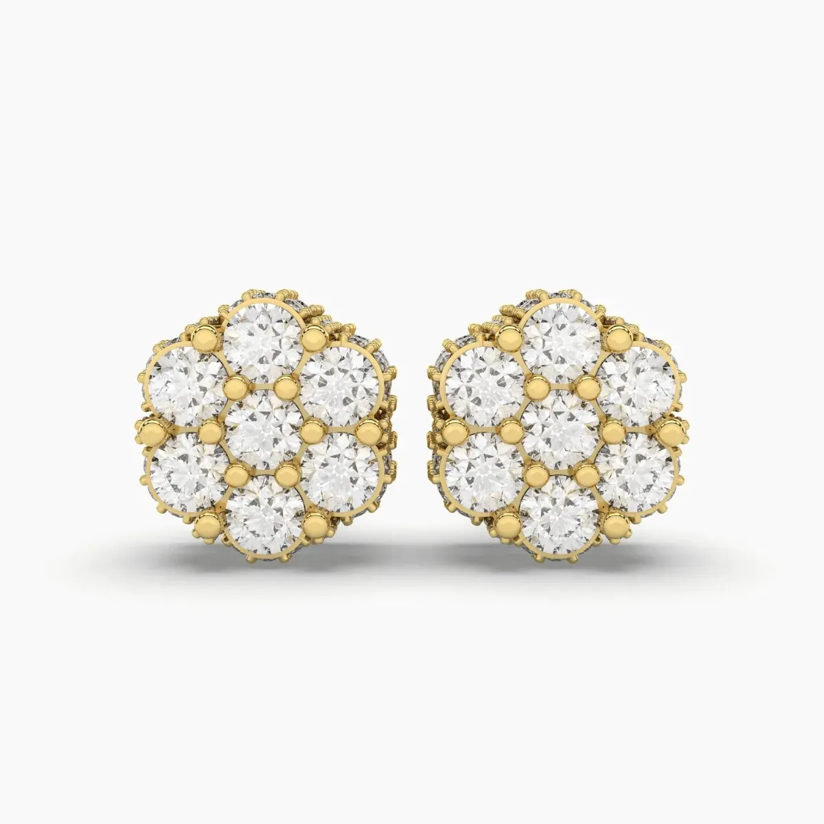 Flashy Gold Flower Cluster Natural Diamond Earrings