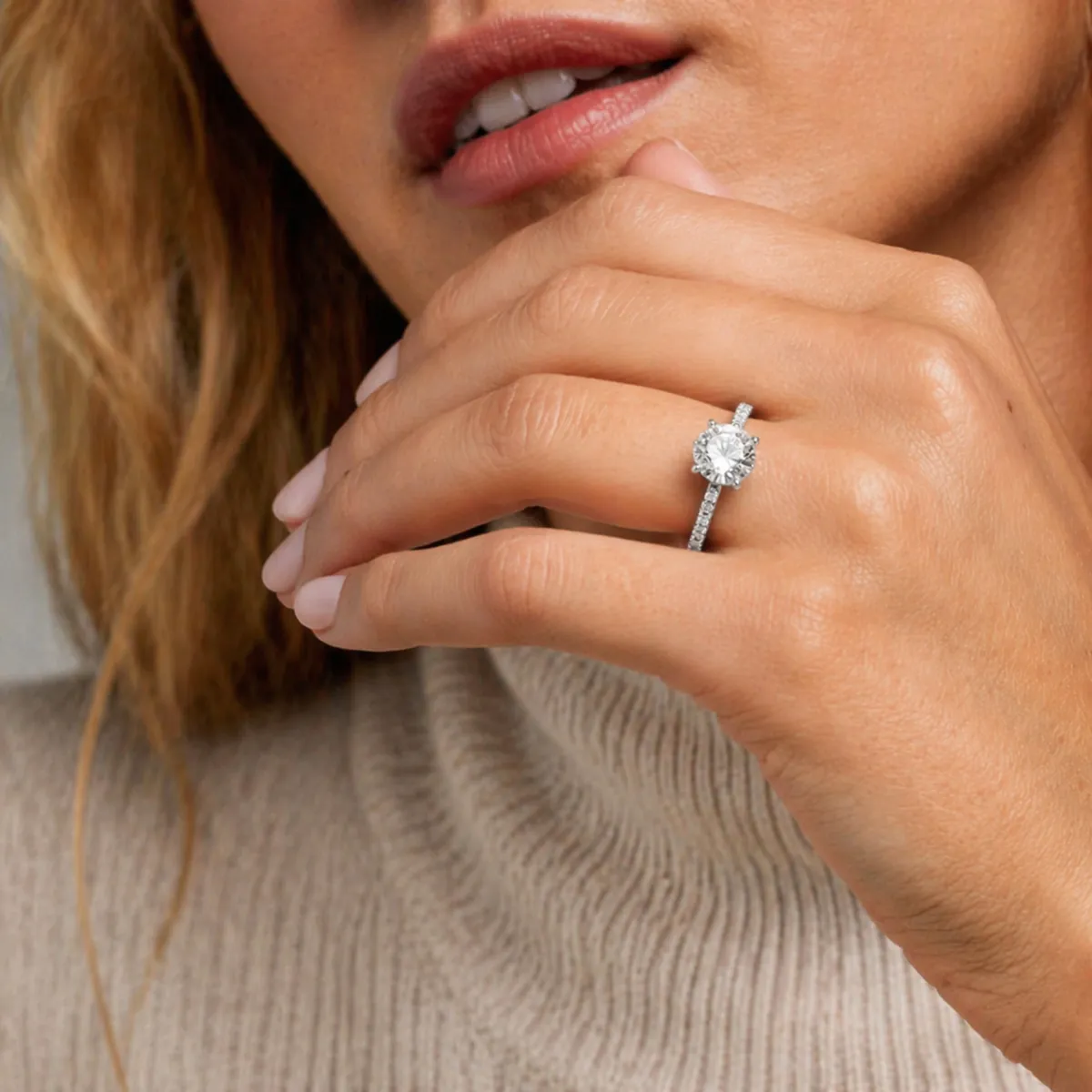 Keilani Round 1 Carat Solitaire Pave Lab Grown Diamond Engagement Ring