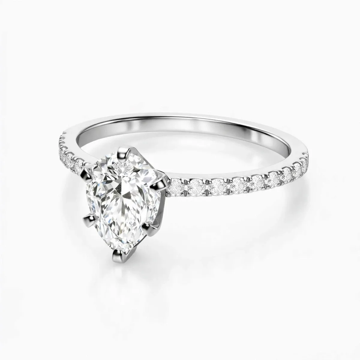 Pear Shaped Center Diamond And Round Lab Grown Diamond Ring