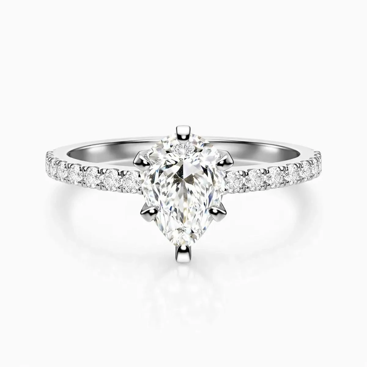 Pear Shaped Center Diamond And Round Lab Grown Diamond Ring