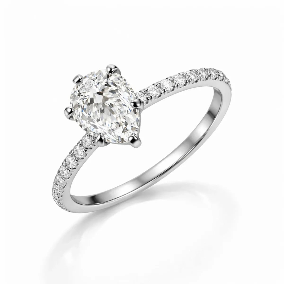 Pear Shaped Center Diamond And Round Lab Grown Diamond Ring