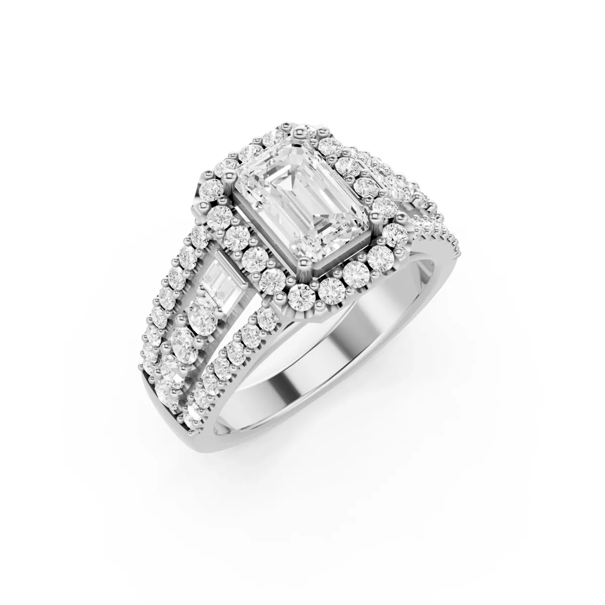 Mia Elegant Multi Layer Lab Grown Diamond Engagement Ring With Emerald Cut Center Stone