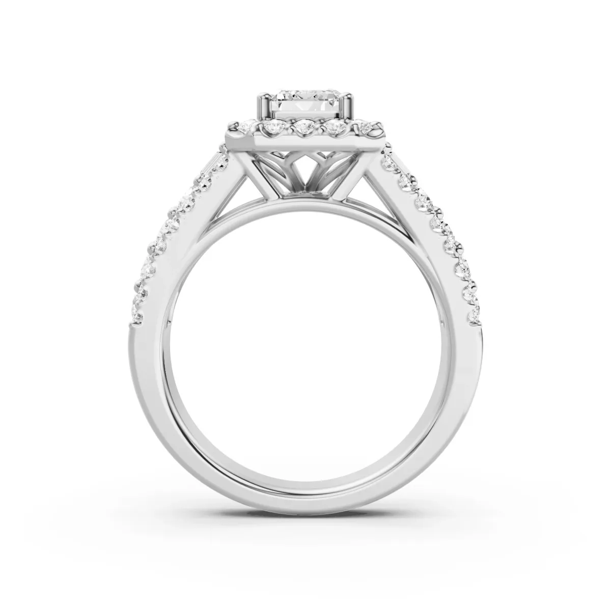 Mia Elegant Multi Layer Lab Grown Diamond Engagement Ring With Emerald Cut Center Stone