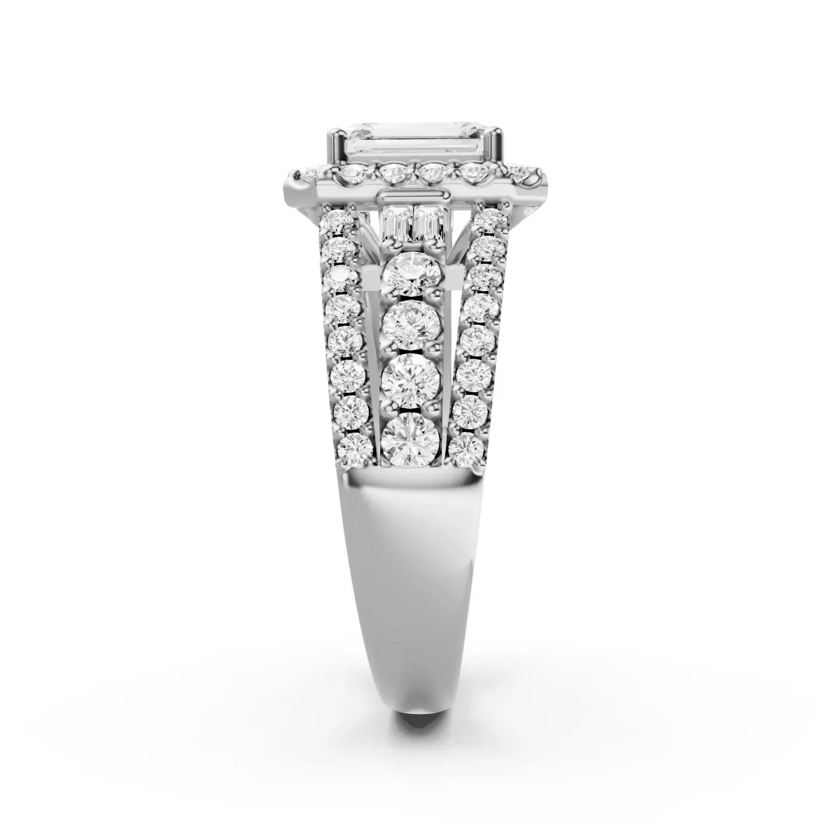 Mia Elegant Multi Layer Lab Grown Diamond Engagement Ring With Emerald Cut Center Stone