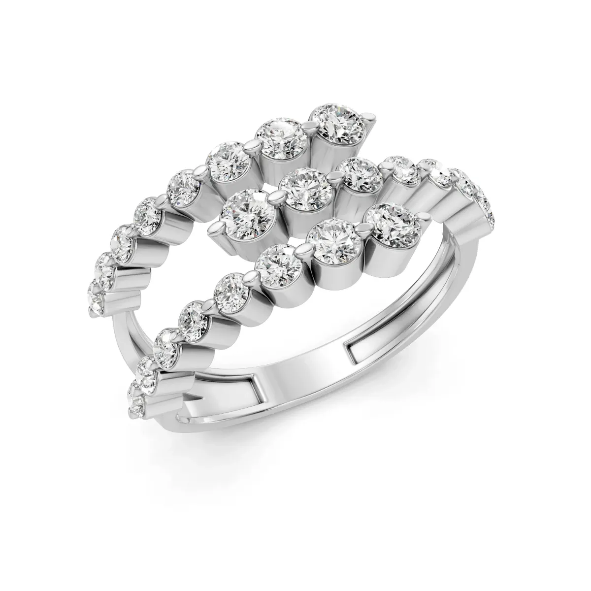 Triple Row Design Natural Diamond Ring