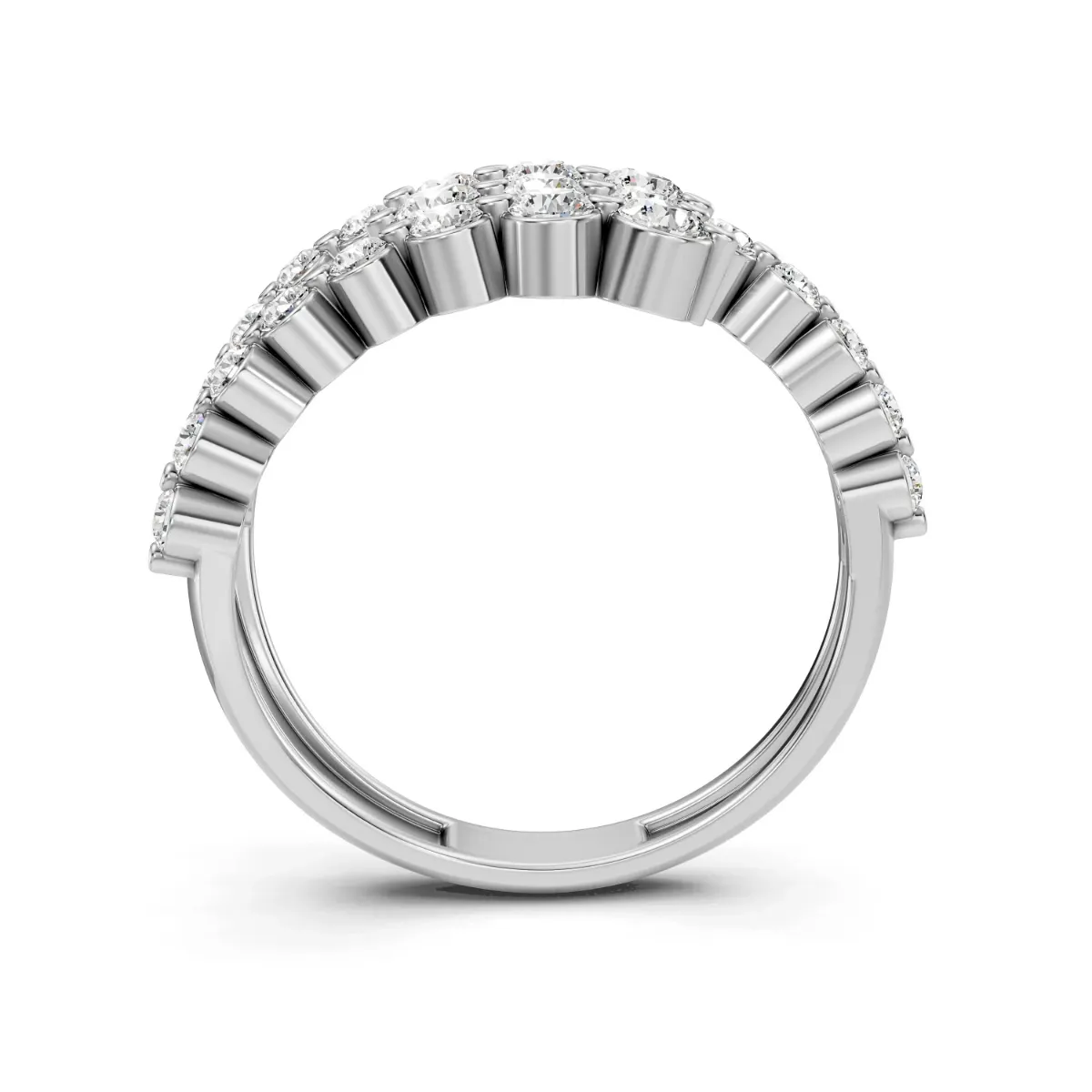 Triple Row Design Natural Diamond Ring