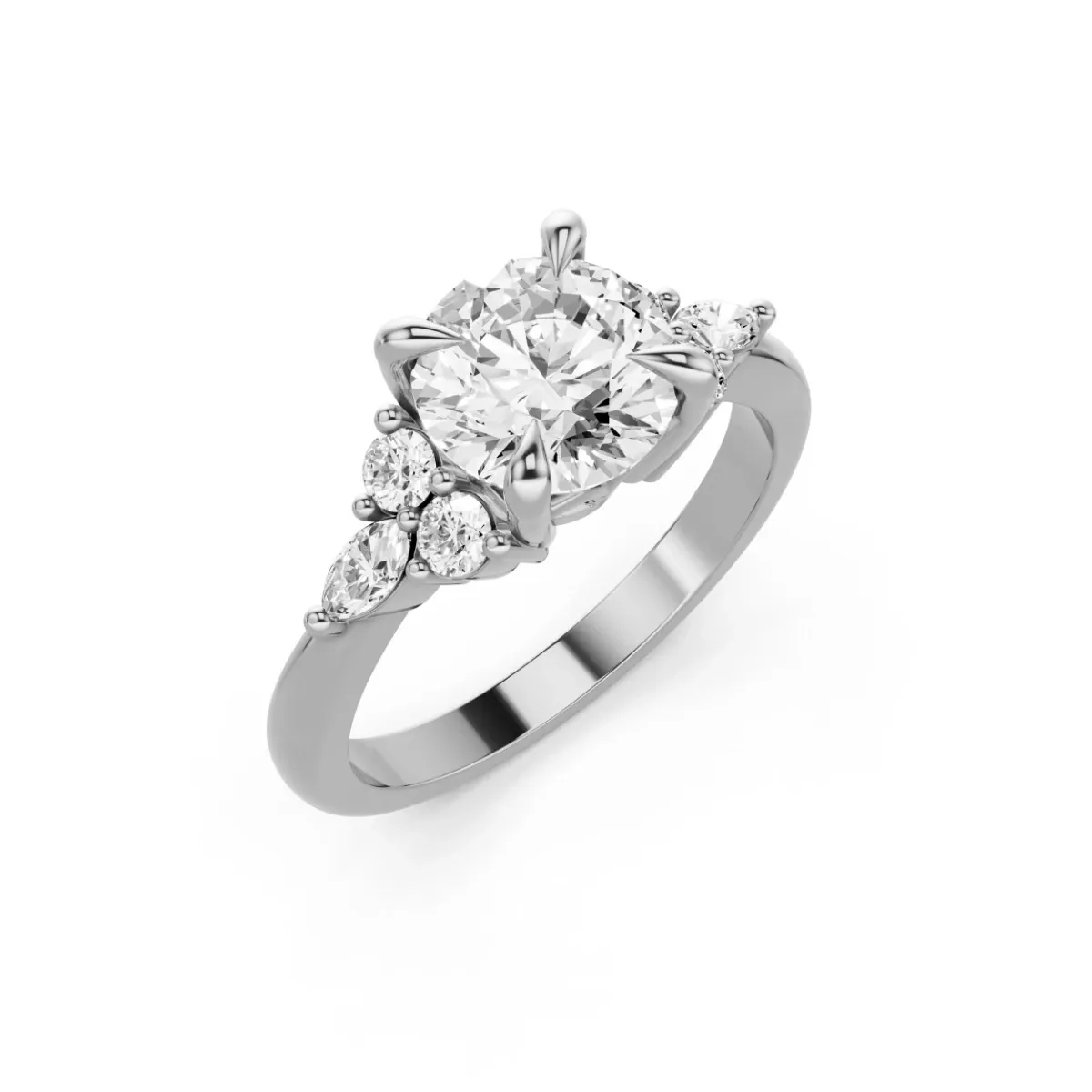 Elidi Classic Round Lab Grown Diamond Solitaire Ring With Side Stone