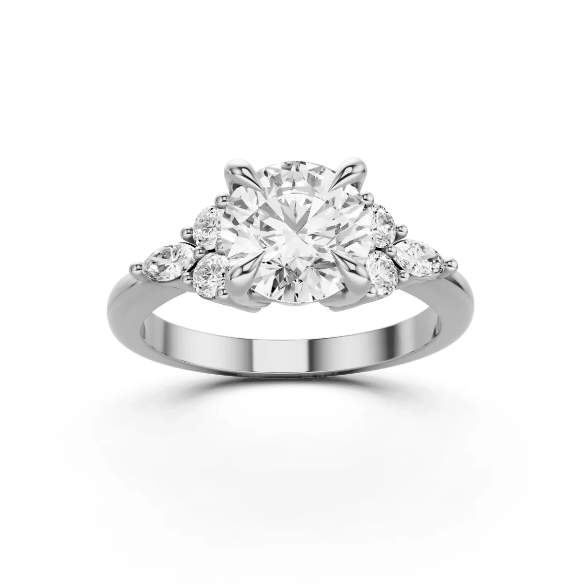 Elidi Classic Round Lab Grown Diamond Solitaire Ring With Side Stone