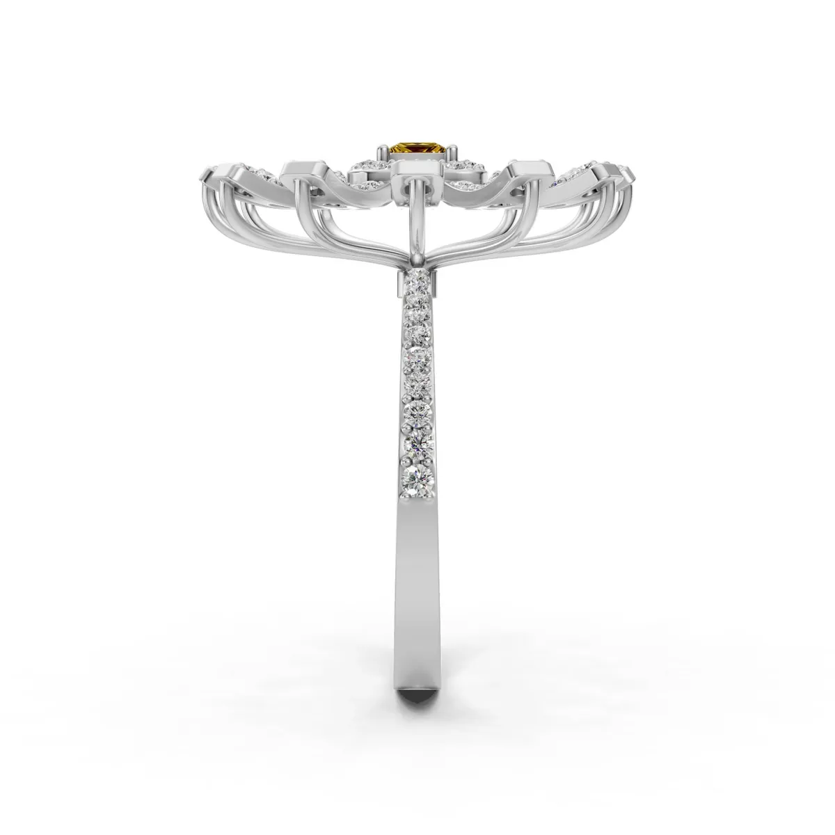 Amelia Luxury Floral Diamond Cocktail Ring With Princess Cut Yellow Stone