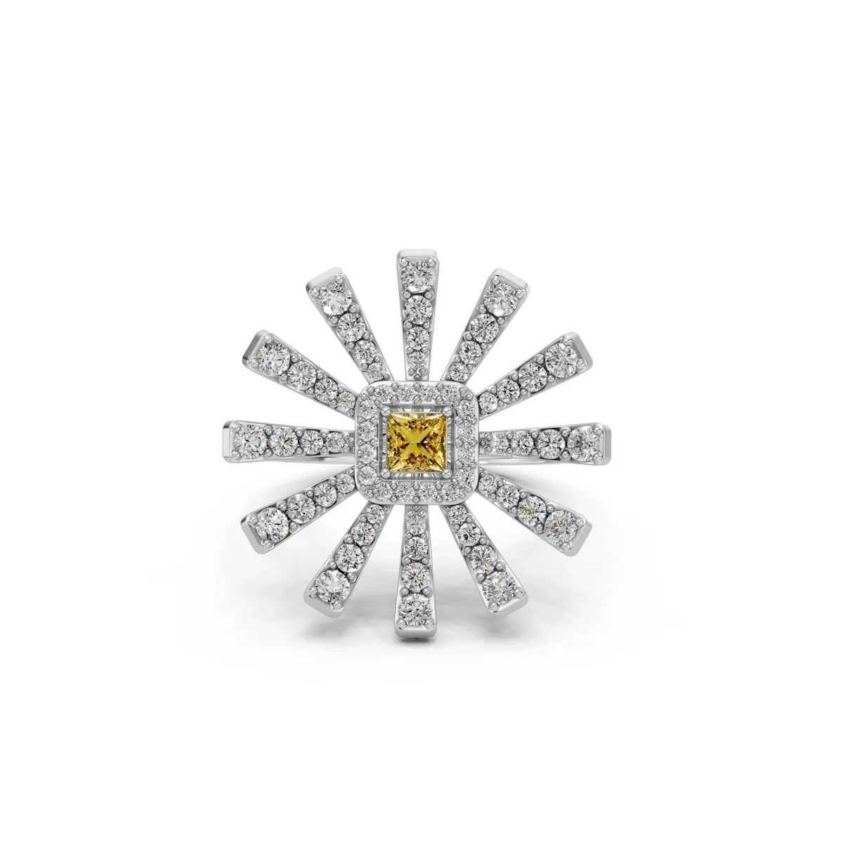Amelia Luxury Floral Diamond Cocktail Ring With Princess Cut Yellow Stone