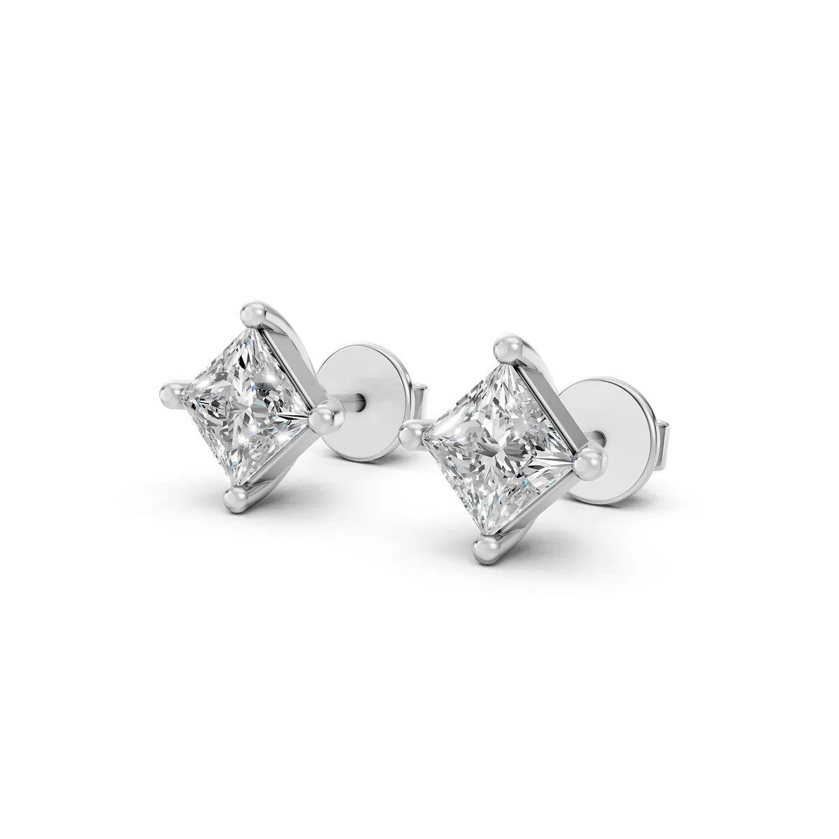 Cleo Elegant Princess Cut Natural Diamond Solitaire Earrings
