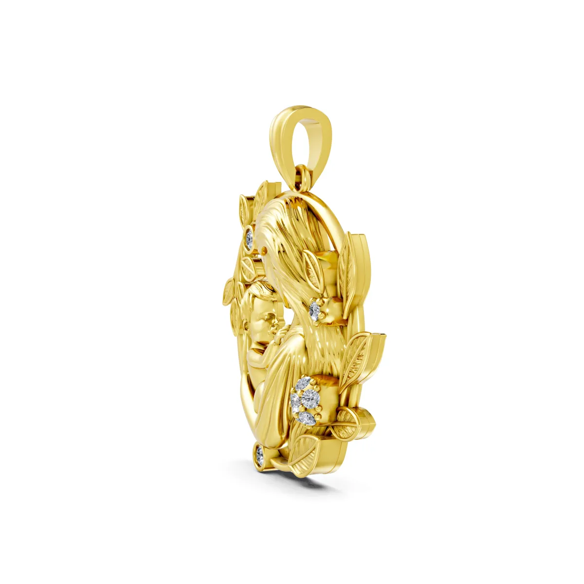 Mother Holding Her Baby Natural Diamond Pendant