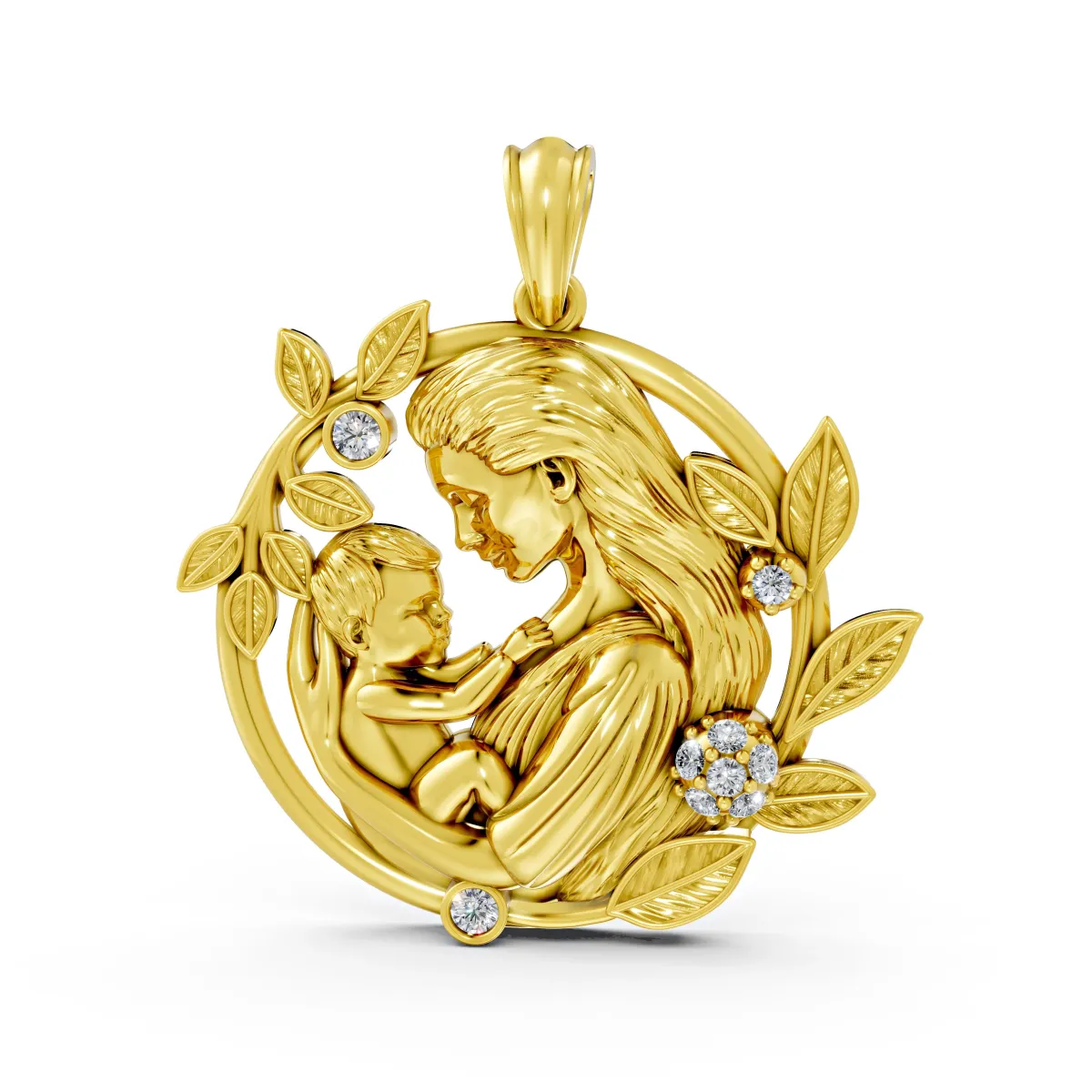 Mother Holding Her Baby Natural Diamond Pendant