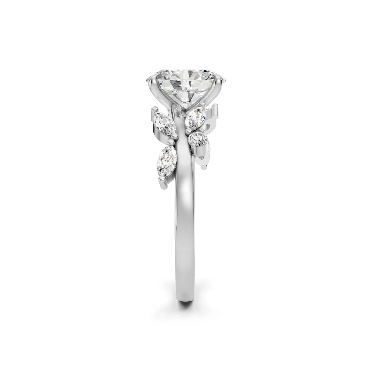 Aura Luxury Oval Lab Grown Diamond Floral Ring With Marquise Side Stones